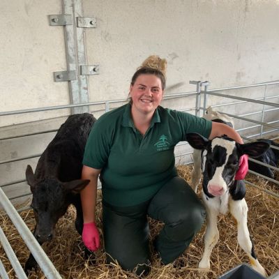 Vet tech with calf